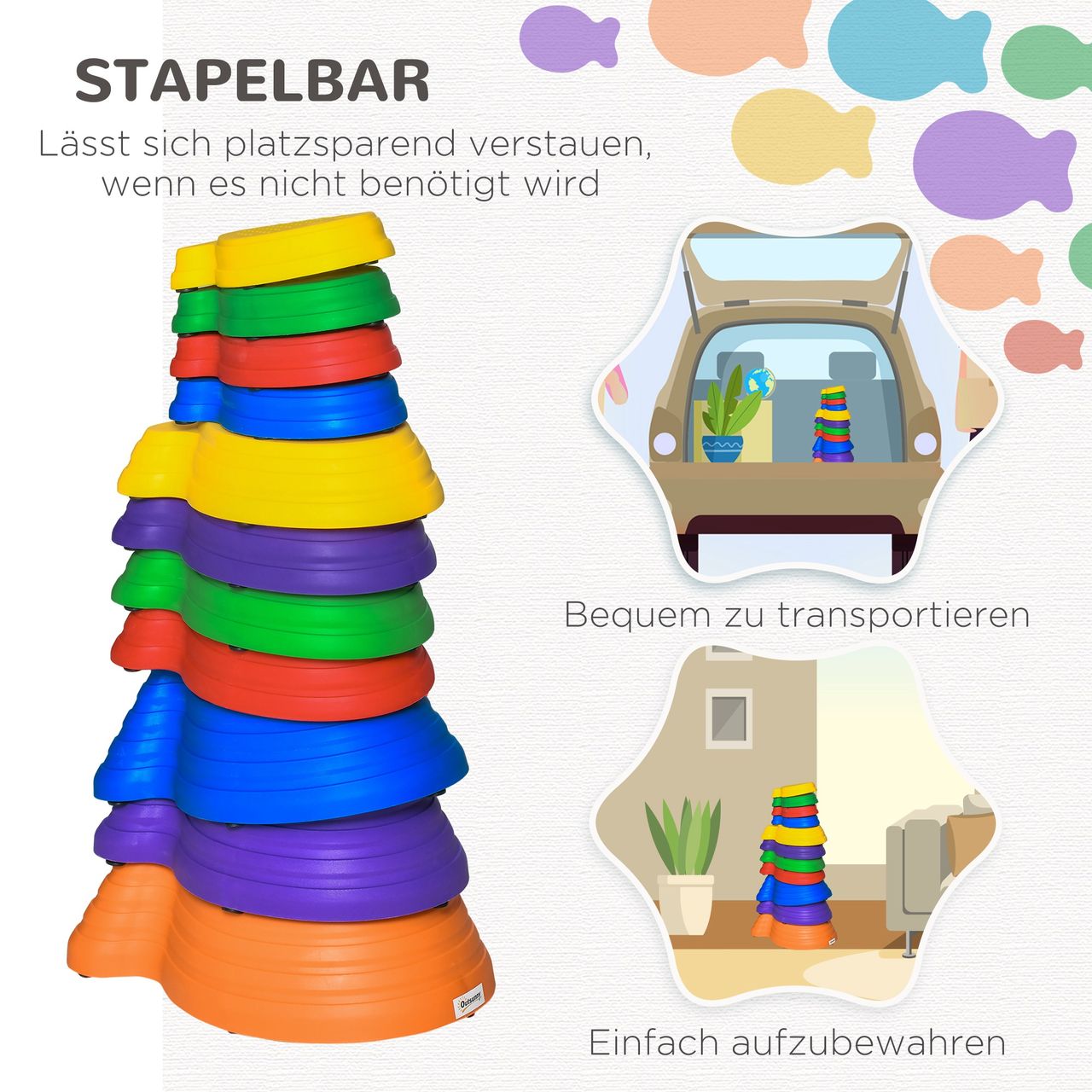 Outsunny Flußsteine 11ER Balance-Steine für Kleinkinder Trittsteine Sprungbrett für Innen- und Außenbereiche Balancespiel belastbar bis 100 kg Rutschfest Stapelbar