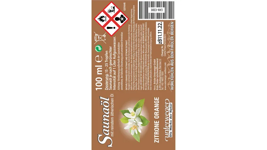 unterweger Saunaöl Zitrone-Orange 100 ml