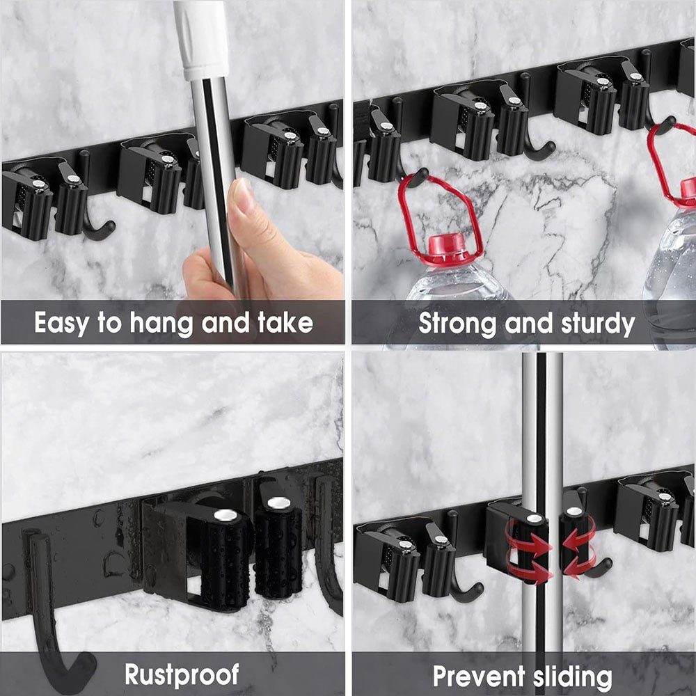 Runxizhou Wandhaken Besenhalterung Wand, 5 Halter + 4 Haken Schwerlast Gerätehalter, (1-St)
