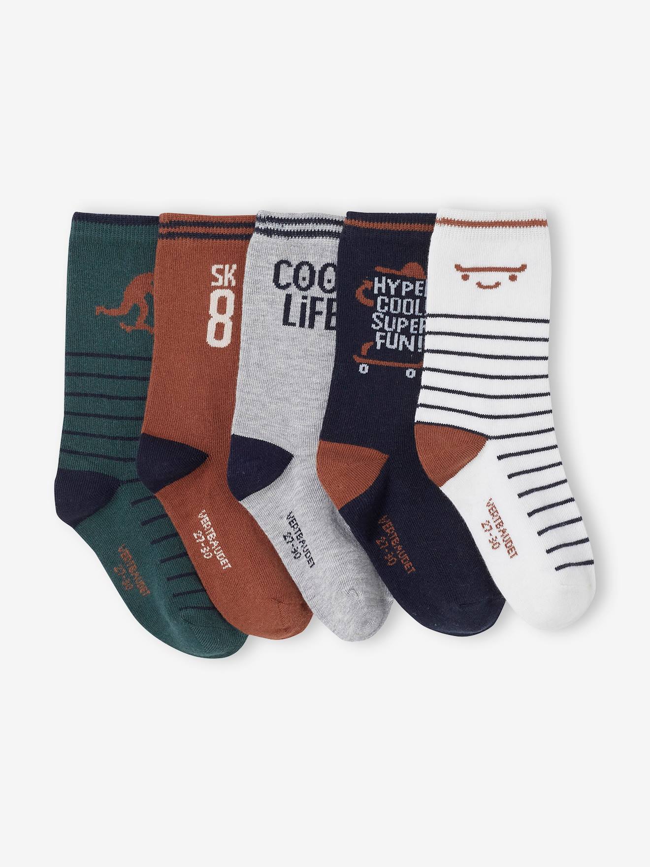 Lot de 5 paires de chaussettes skate garçon lot acajou