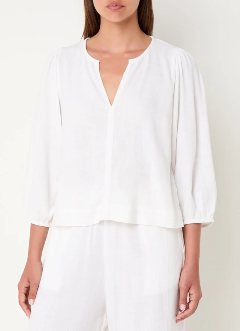Neo Noir Sarla tunic in linen blend with puff sleeves