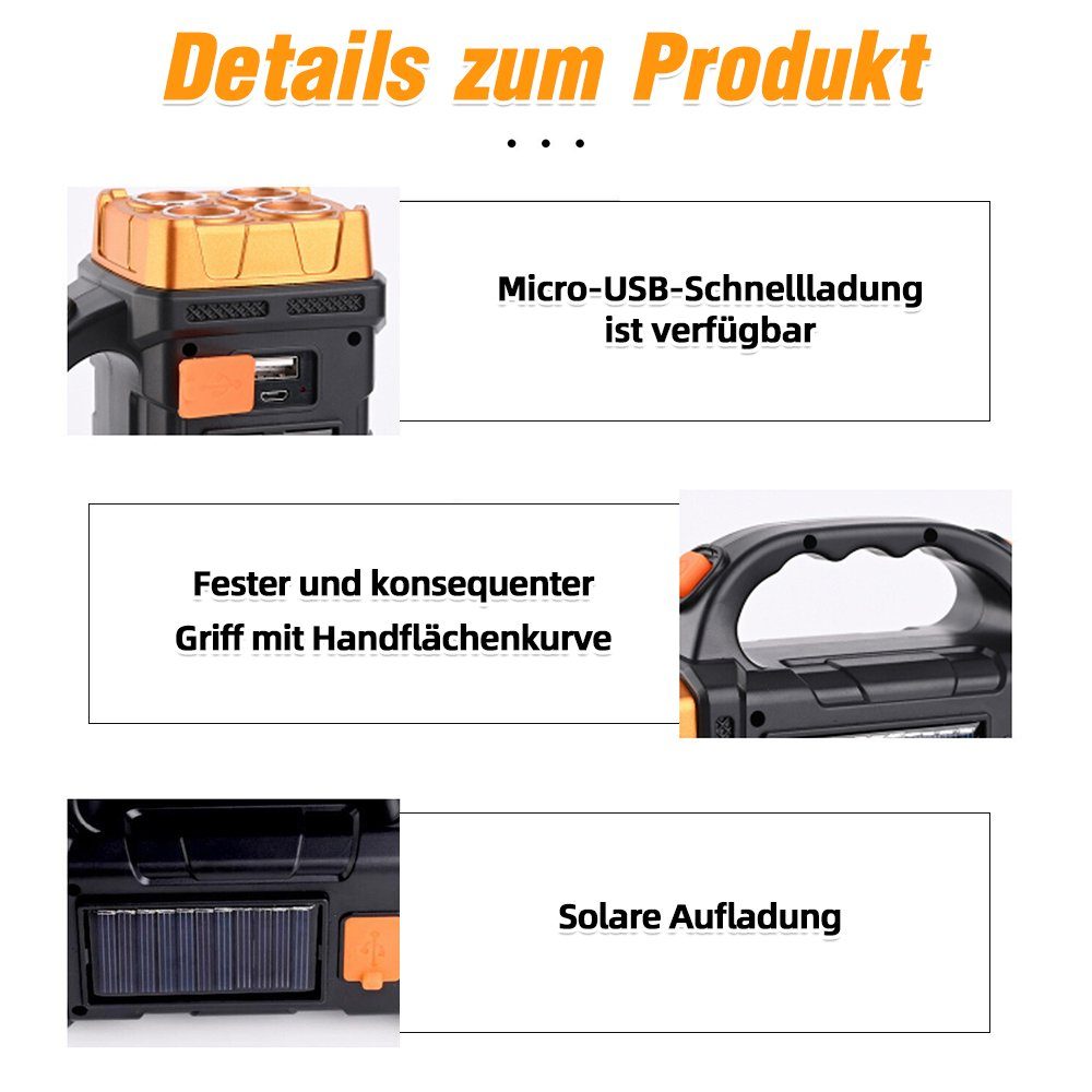 MDHAND Taschenlampe LED Solarleuchte Outdoor Camping Lampe (1-St), 40LED+COB
