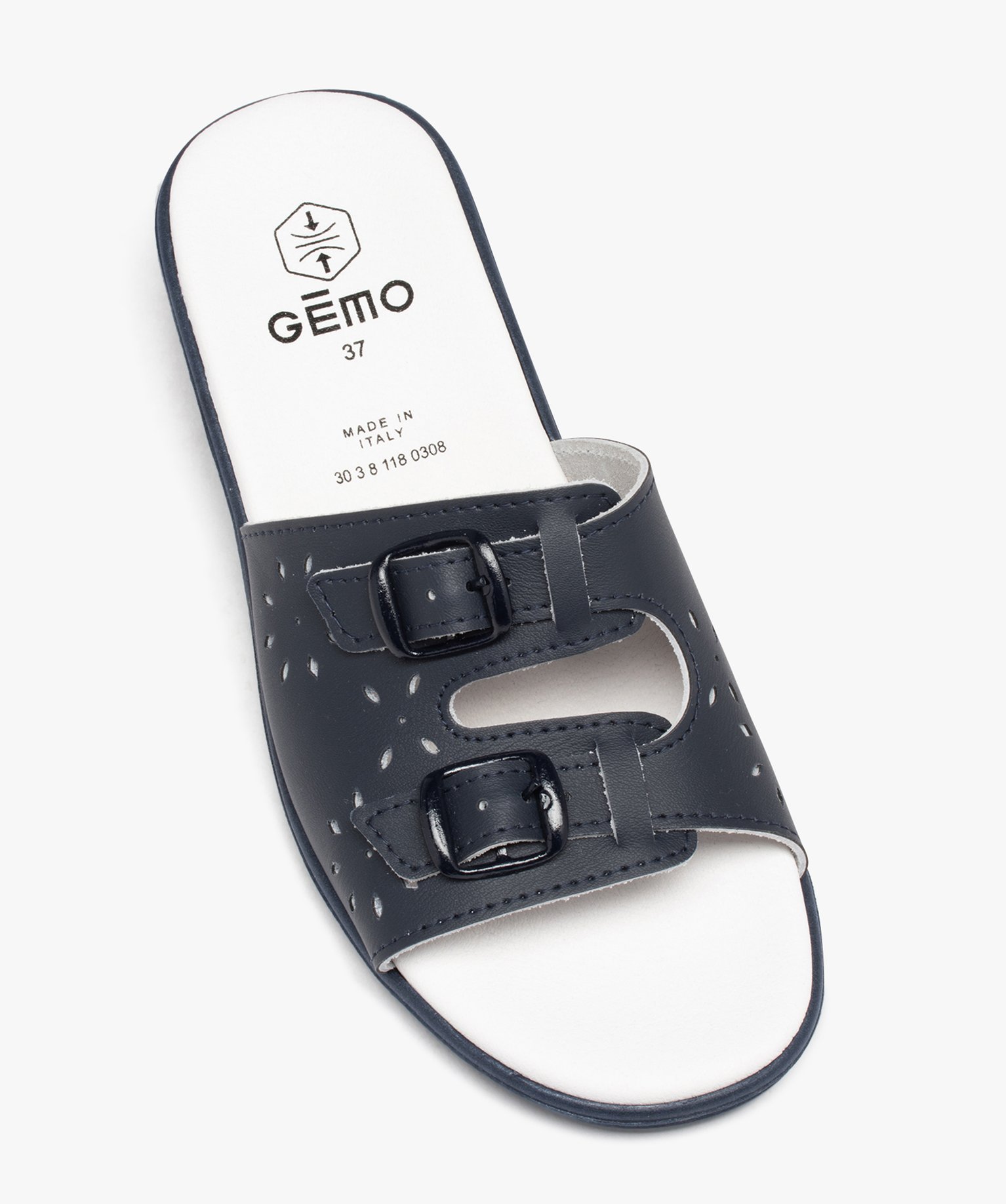 Mules femme confort à large bandeau ajouré et brides à bo... marine | GEMO