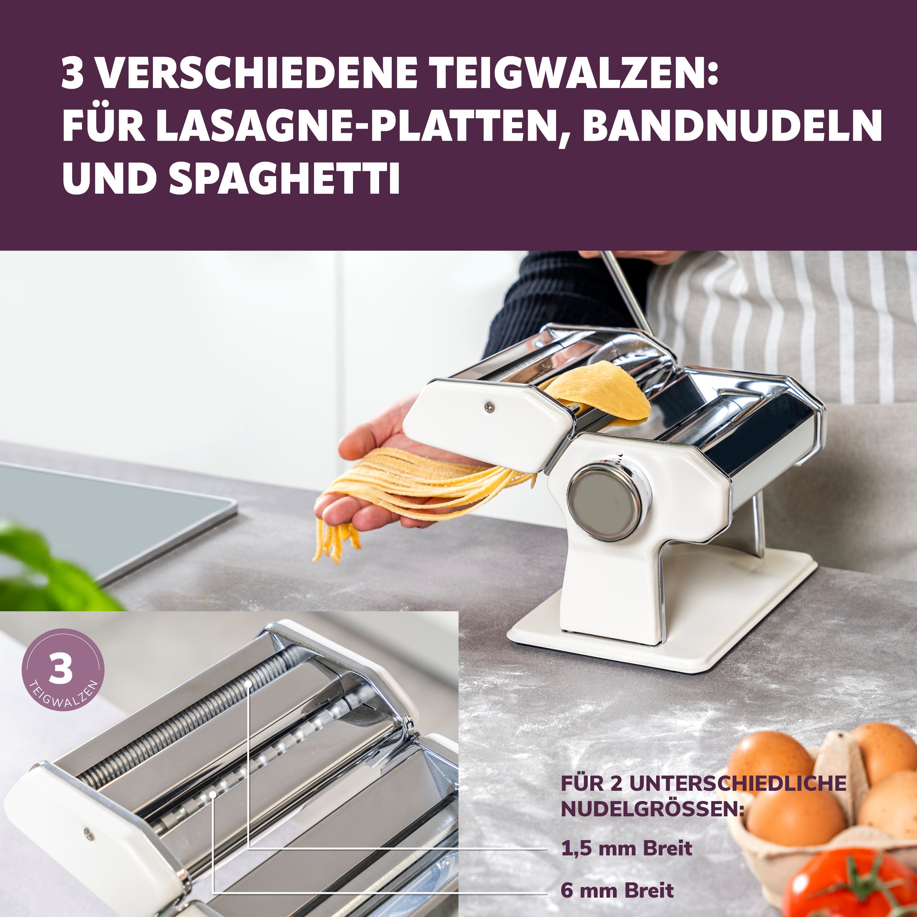 bremermann Nudelmaschine für Spaghetti, Pasta und Lasagne inkl. Nudeltrocker als Set, 7 Stufen, Edelstahl