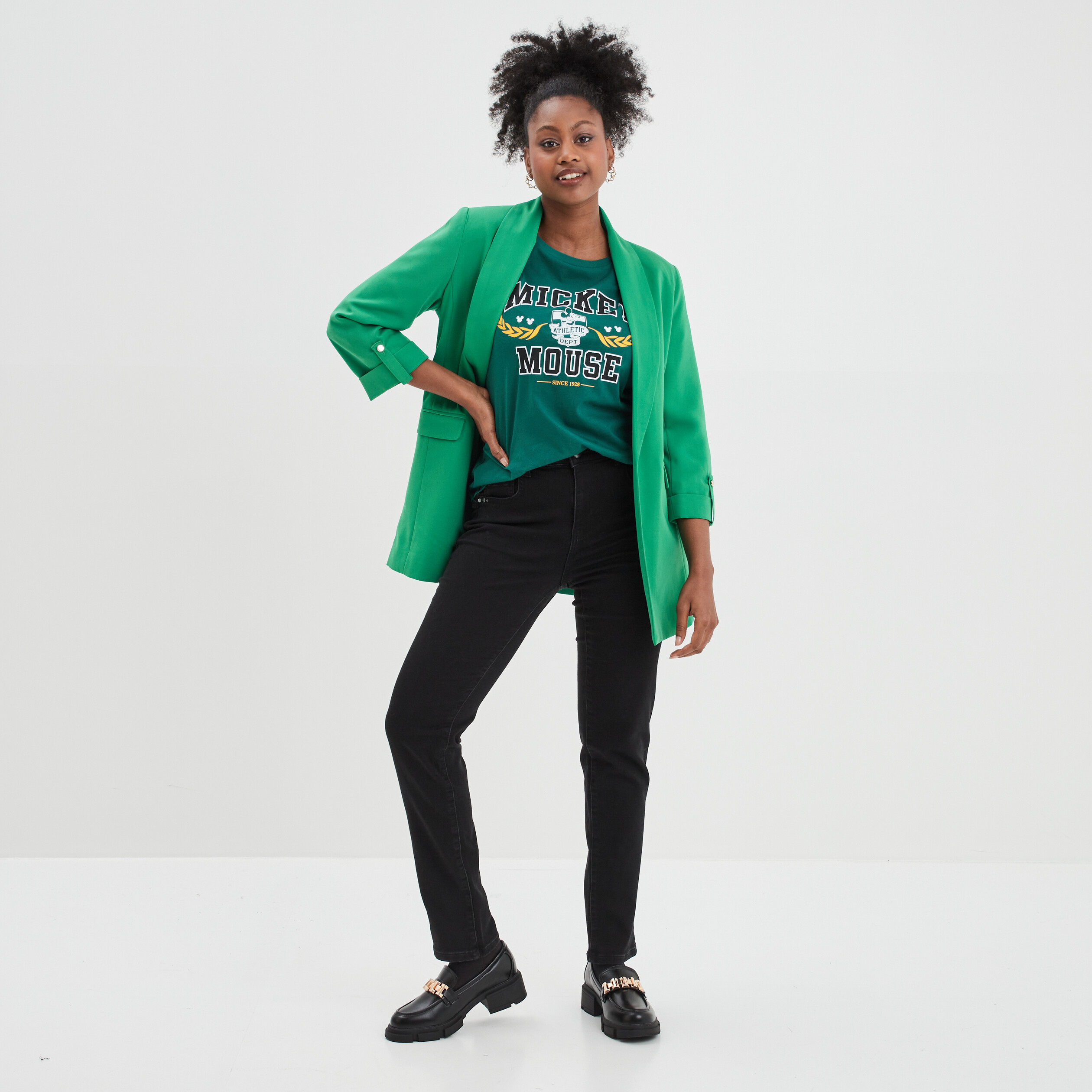 T-shirt manches courtes coton Mickey vert femme | La Halle