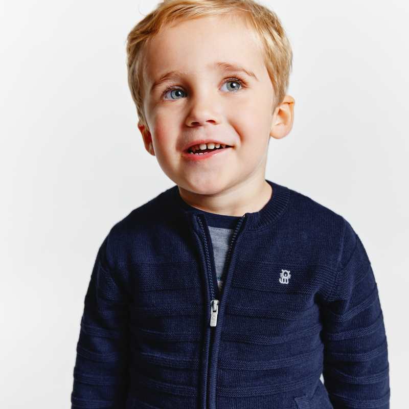 Gilet zippé maille fantaisie bleu bébé garçon