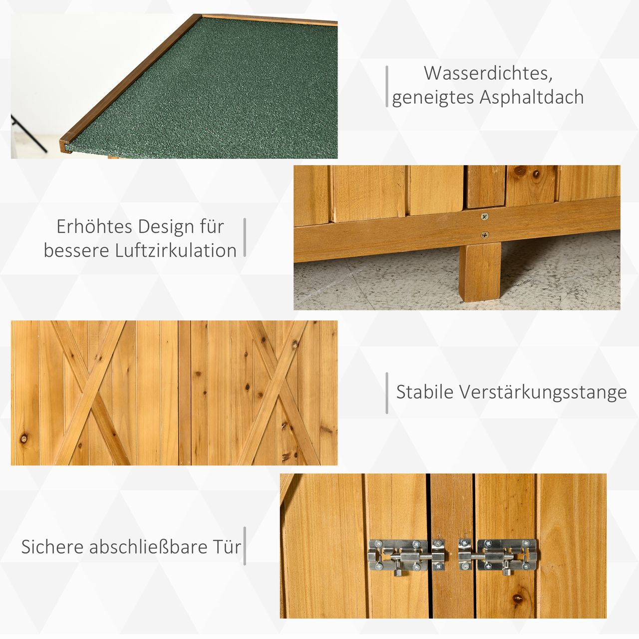 Outsunny Gartenschrank Geräteschuppen mit 2 Tür Asphaltdach Tannenholz Natur