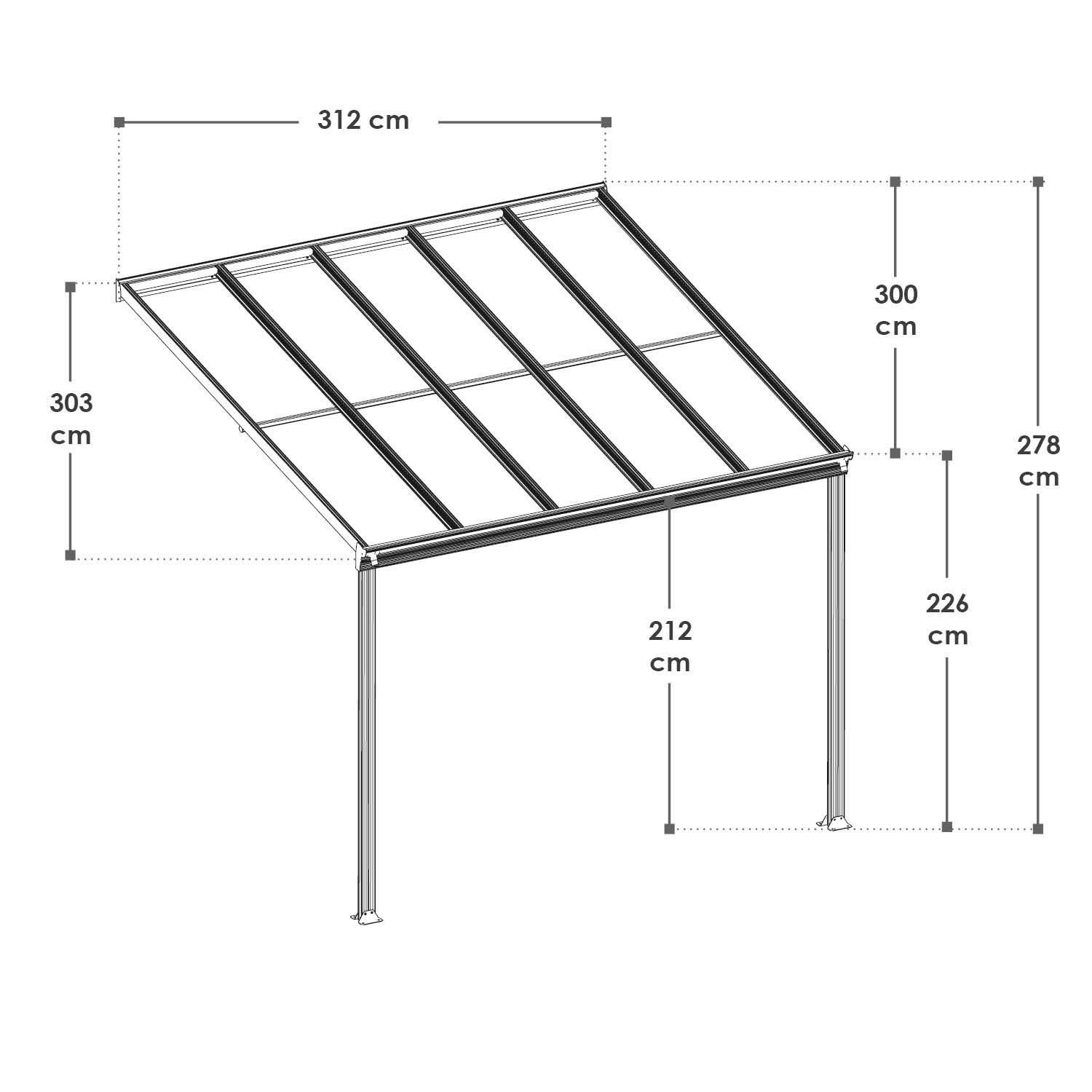 Juskys Terrassendach Borneo, 3x3 m, Regen- und Sonnenschutz, lichtdurchlässig, UV-Schutzfolie