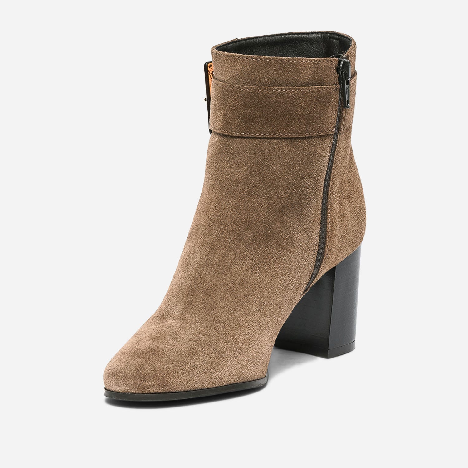 Boots marron en cuir velours à boucle écaille