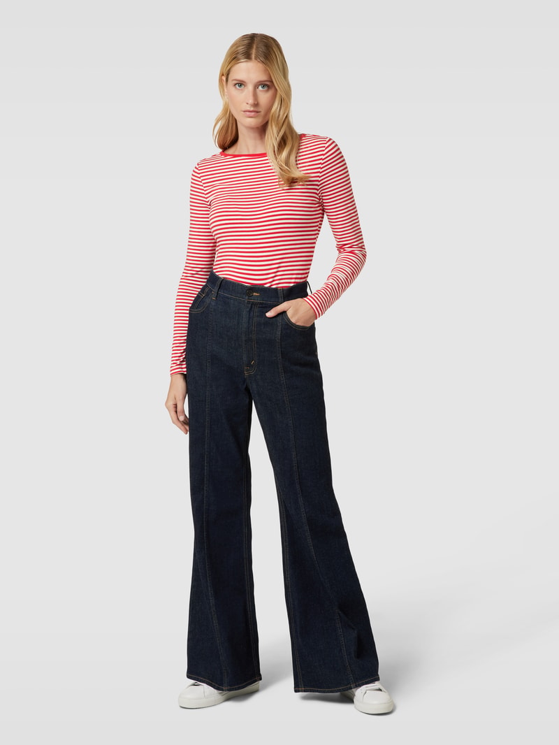 Longsleeve mit Streifenmuster und U-Boot-Ausschnitt in rot