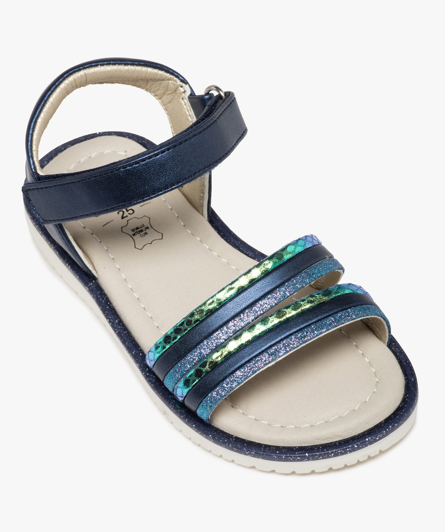 Sandales fille à brides brillantes et pailletées bleu | GEMO