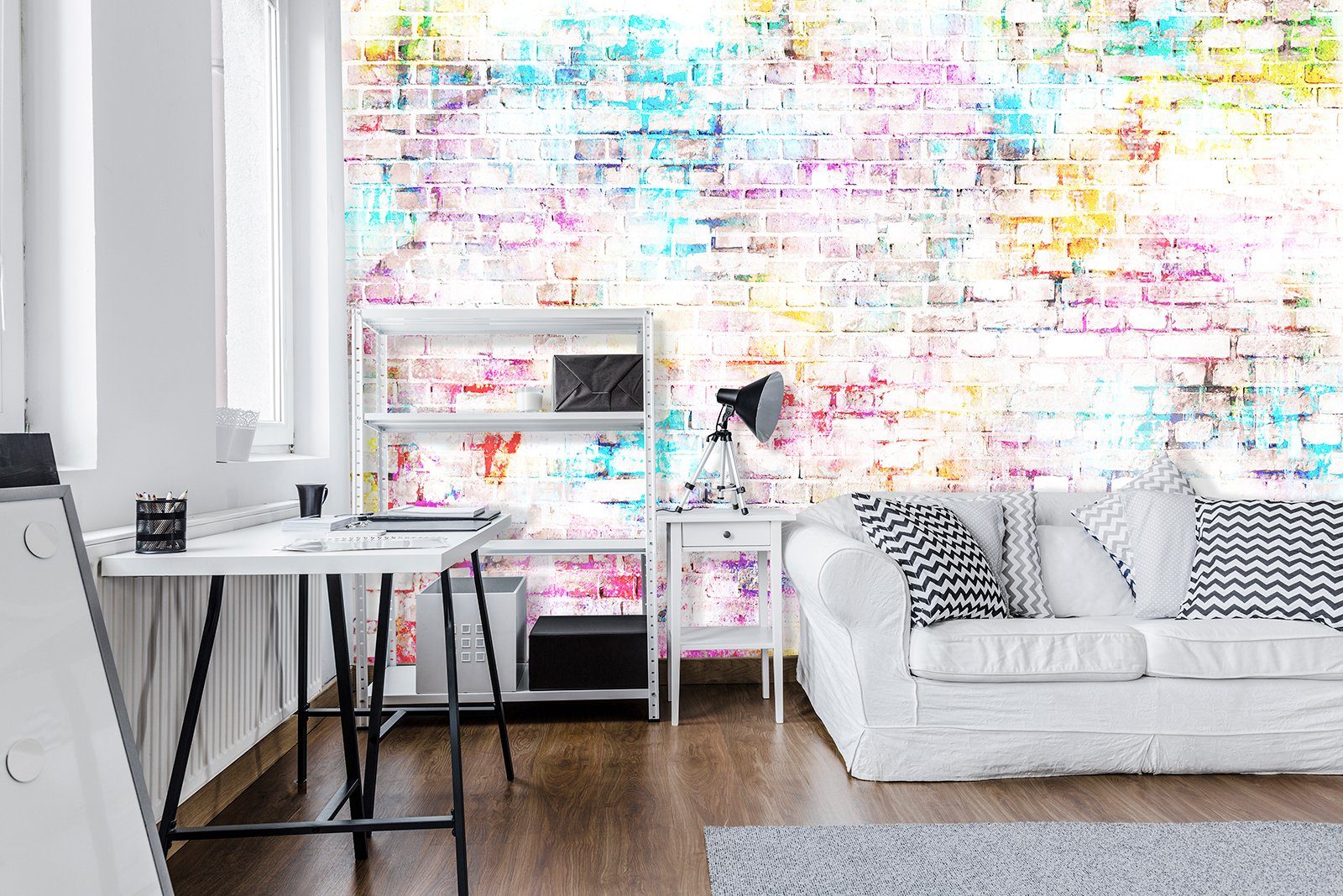 Wallarena Fototapete Kinderzimmer Mädchen Ziegel Steinoptik Stein Buntes Wand Vlies Tapete für Wohnzimmer oder Schlafzimmer Vliestapete Wandtapete Motivtapete, Glatt, Ziegeloptik, Vliestapete inklusive Kleister