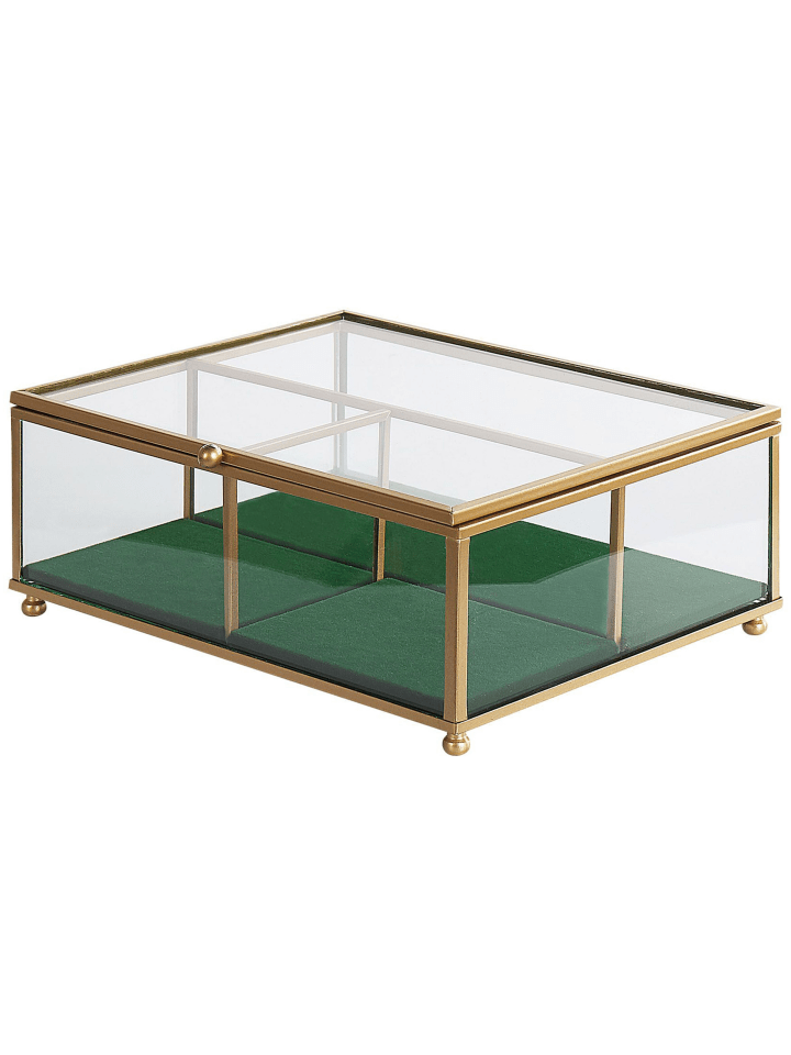 Beliani Schmuckkästchen SAINTES in Gold/Transparent/Grün - (W) 21 x (H) 8 x (L) 17 cm günstig kaufen onesize