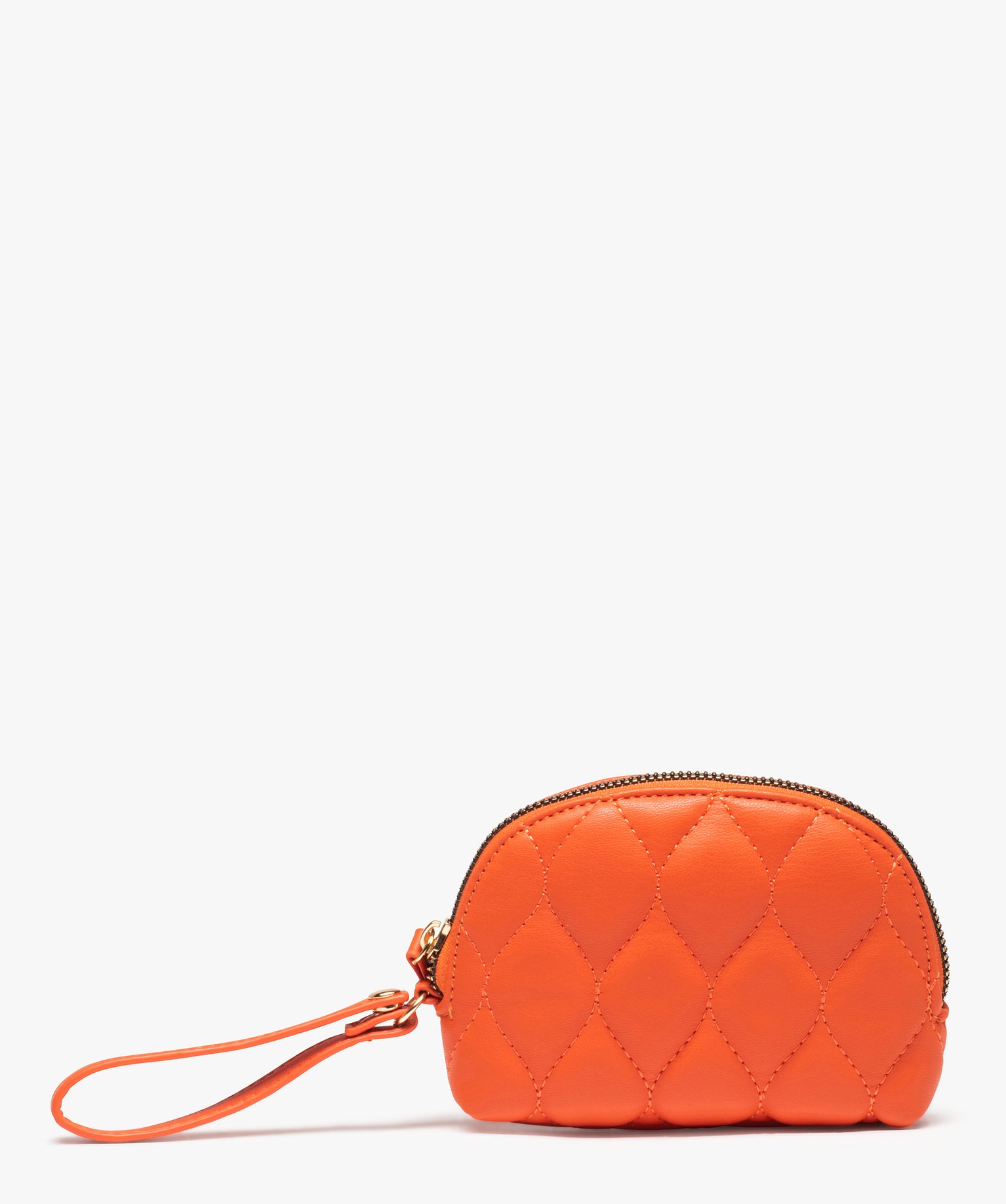 Porte-monnaie femme demi-lune matelassé à zip et dragonne orange | GEMO