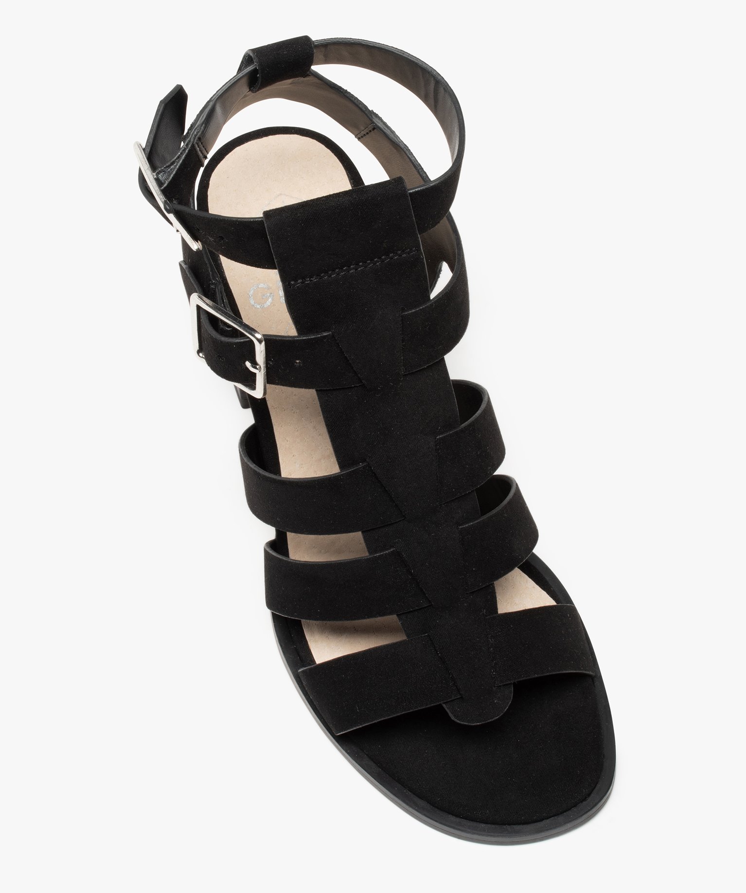 Sandales femme à talon et tige montante style spartiates noir | GEMO