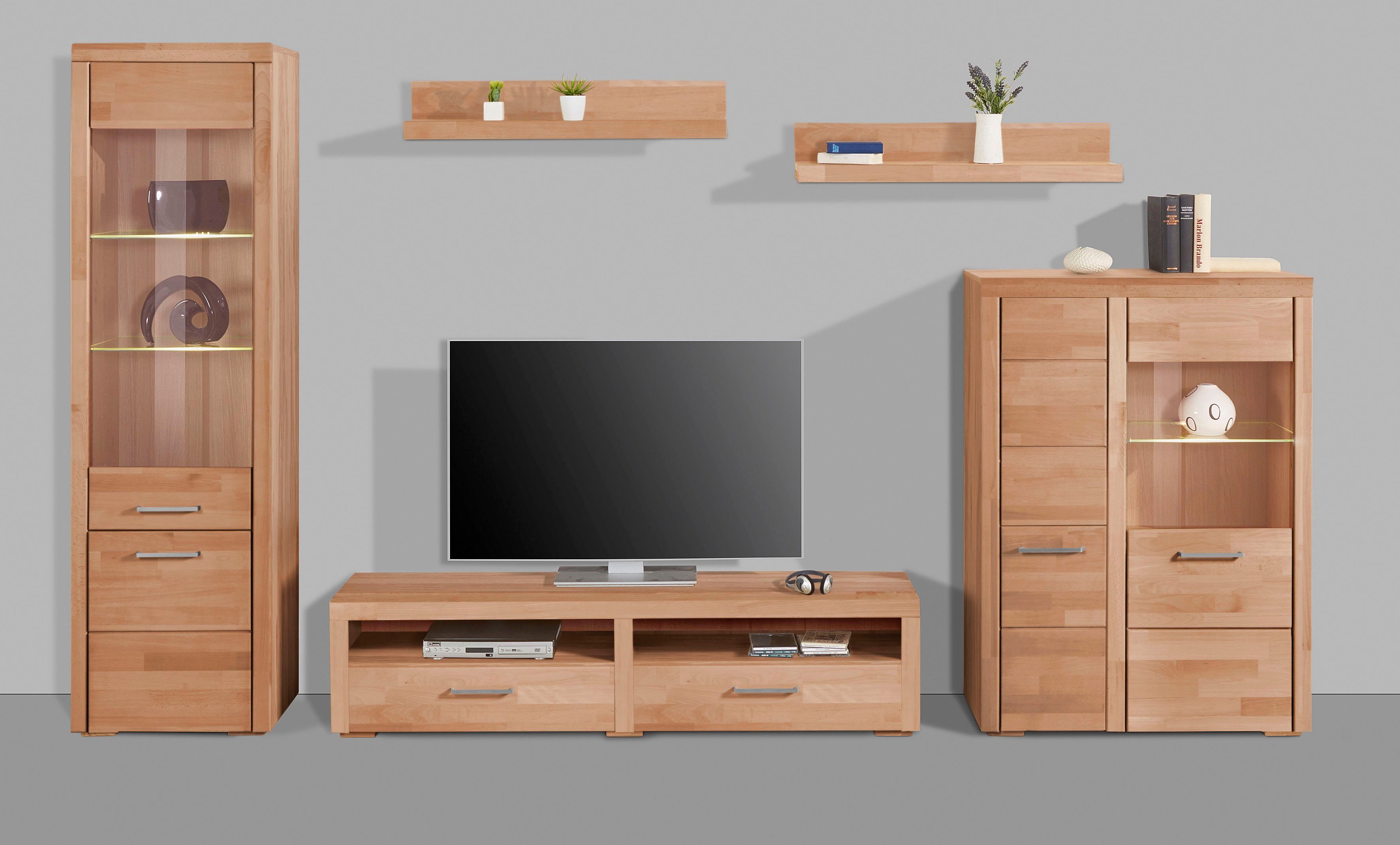 Woltra Wohnwand Falco, (Set, 4-St., 5), Fronten aus Massivholz