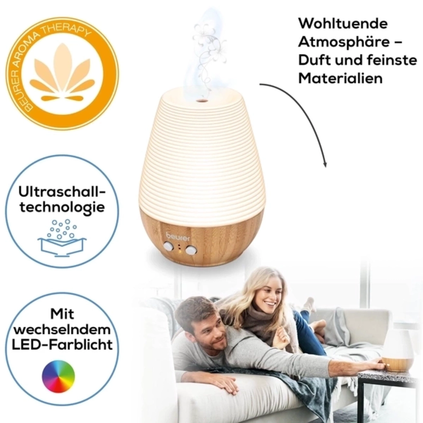 Beurer Aroma Diffuser LA 40 & Wasserlösliches Aromaöl Vitality-Entspannende Düfte auf Knopfdruck
