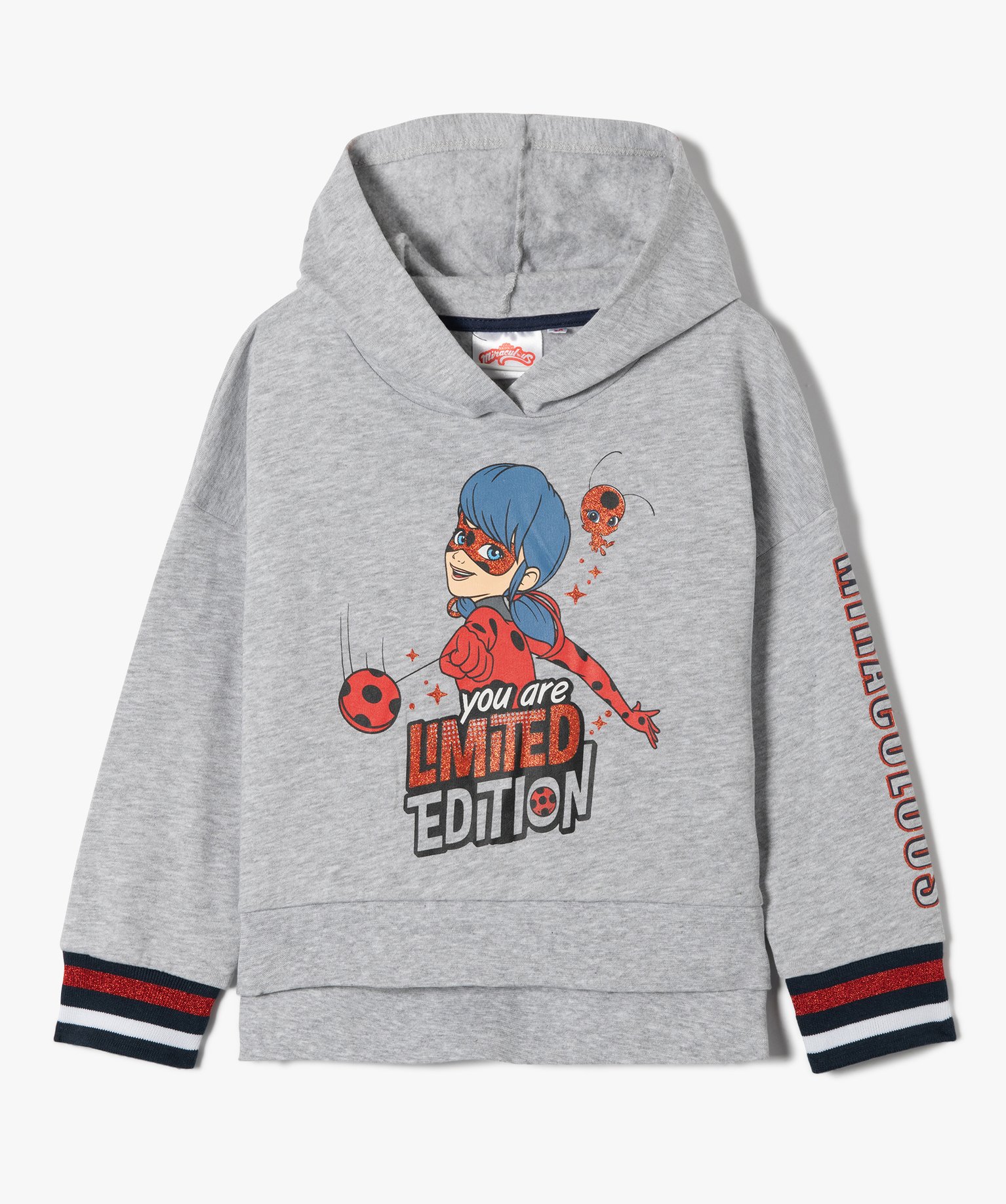 Sweat fille à capuche coupe asymétrique - Miraculous gris | GEMO