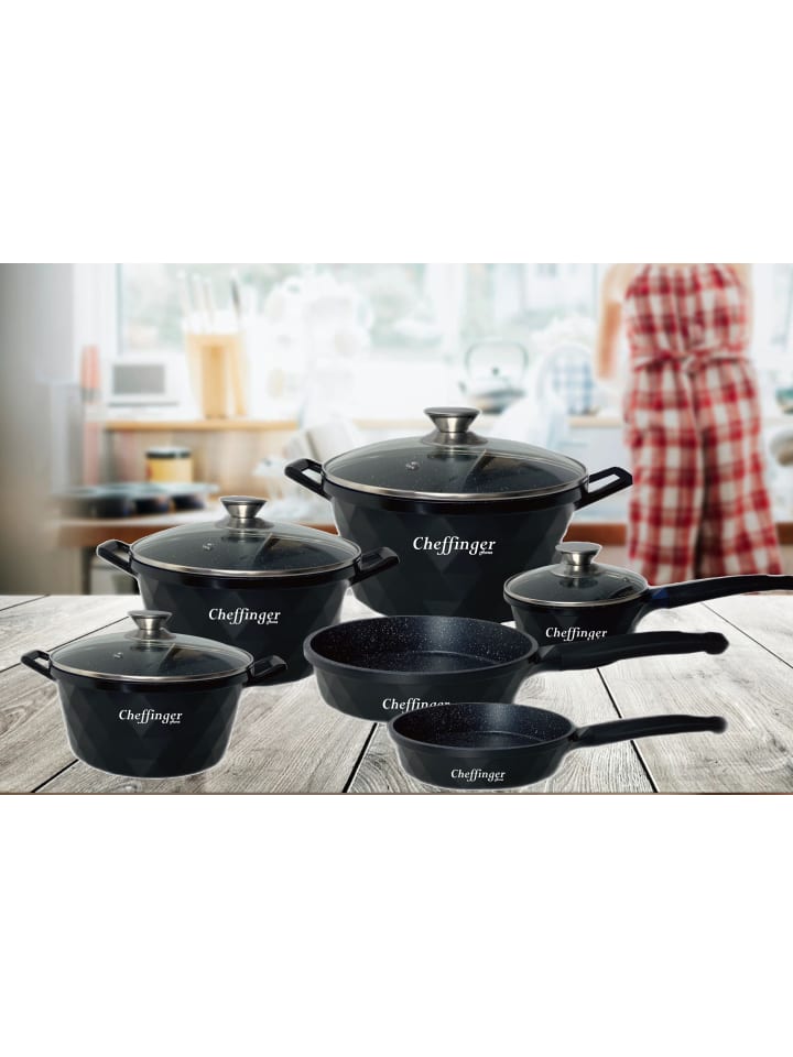 Cheffinger 12-Teilig Kochtopf Set Induktion Diamant in Schwarz günstig kaufen onesize