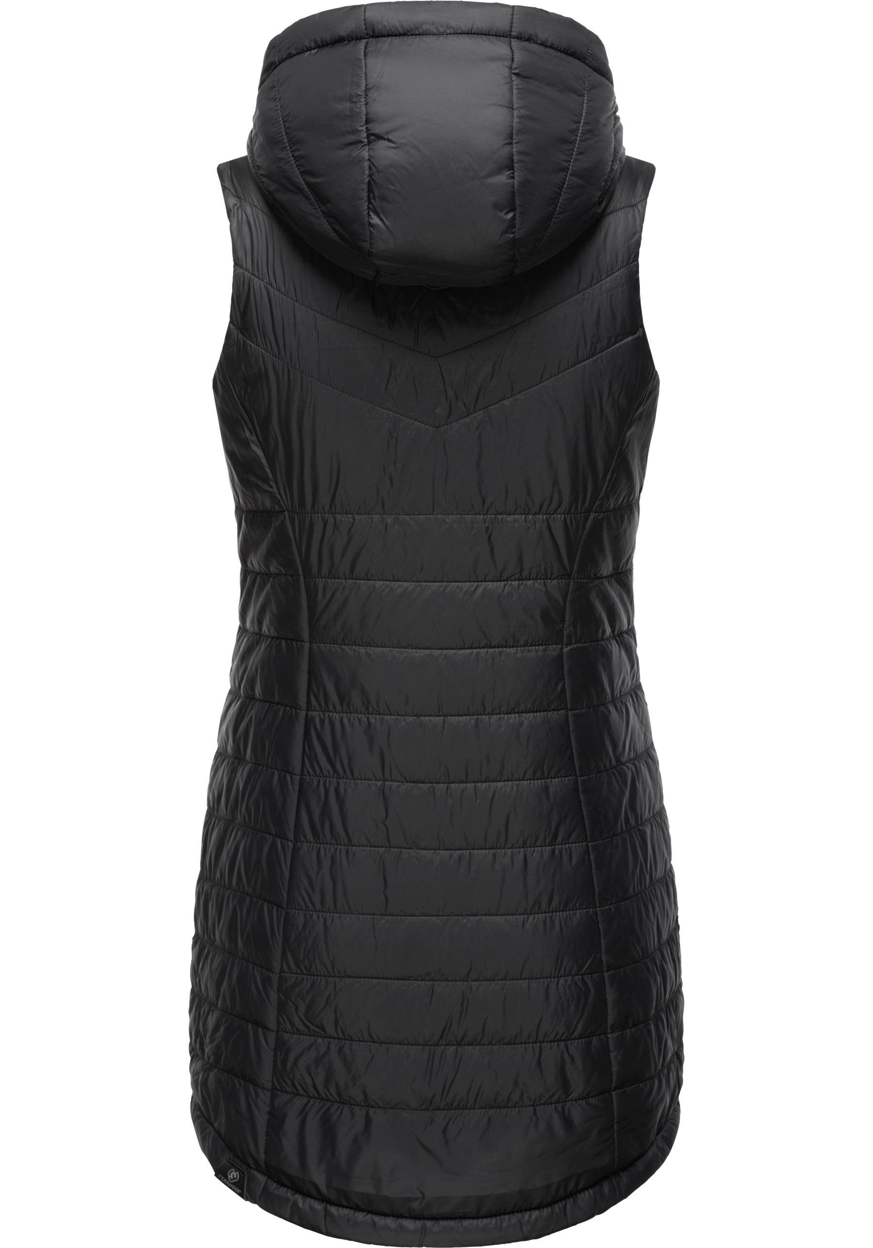 Ragwear Steppweste Lucinda Vest Long Gefütterte gesteppte Langweste mit Kapuze