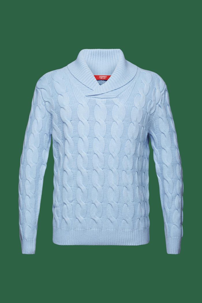 Zopfstrickpullover aus Wolle mit Schalkragen