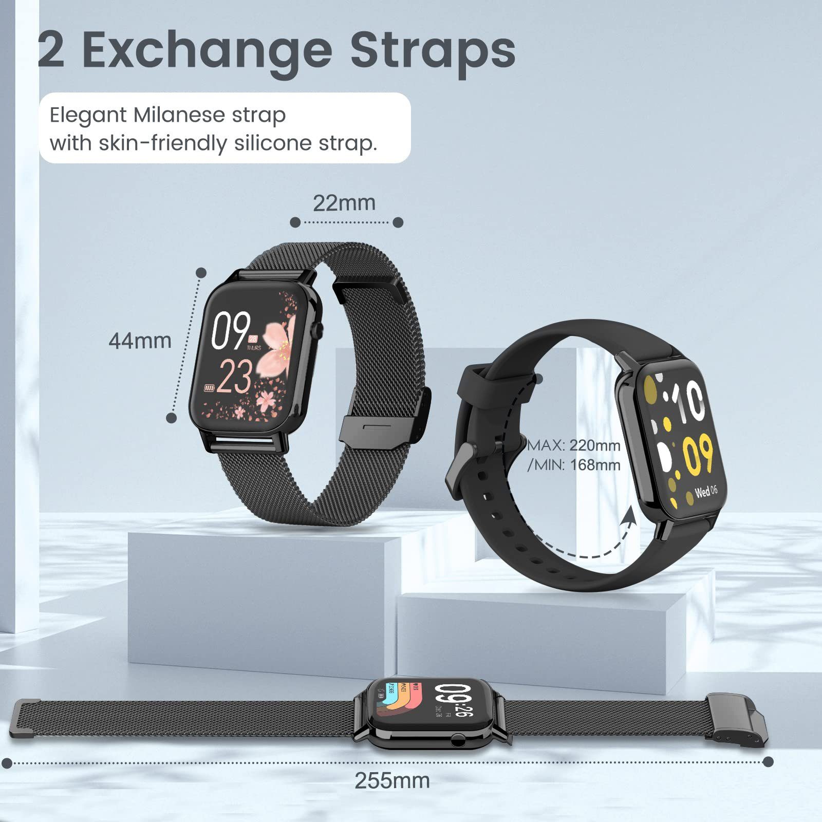 Tisoutec Smartwatch Damen Herren, Fitness Tracker Uhr mit Anruffunktion, Smartwatch (Fitnessuhr mit Telefonfunktion 1,85