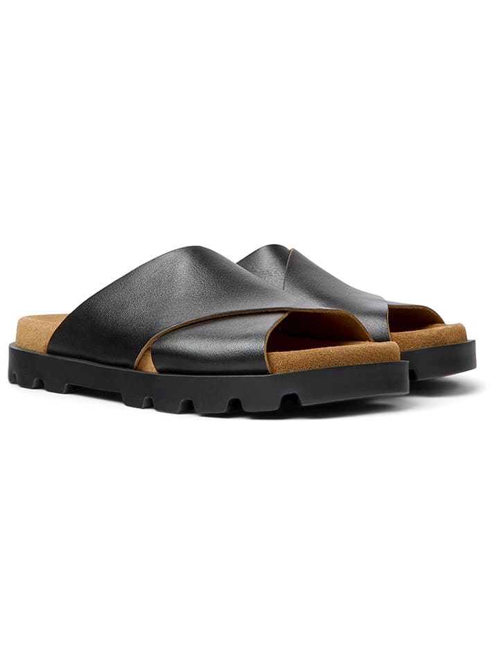 Camper Leder-Pantoletten in Schwarz günstig kaufen