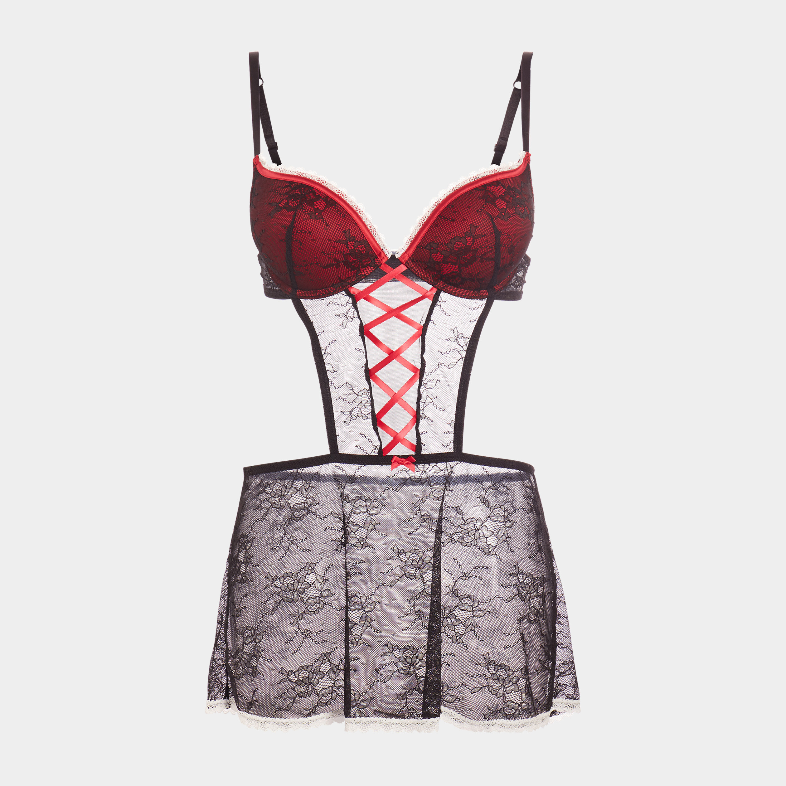 Combinette avec laçage en dentelle noir femme | La Halle