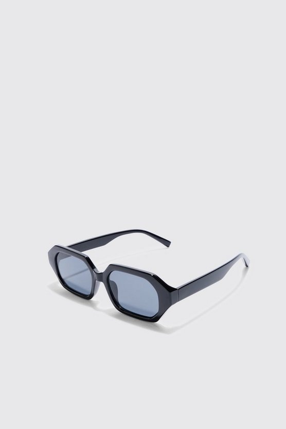 Klobige sechseckige Sonnenbrille in Schwarz