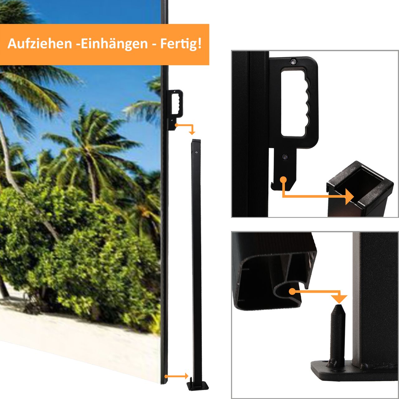 Lemodo Seitenmarkise links ausziehbar, 180 cm hoch