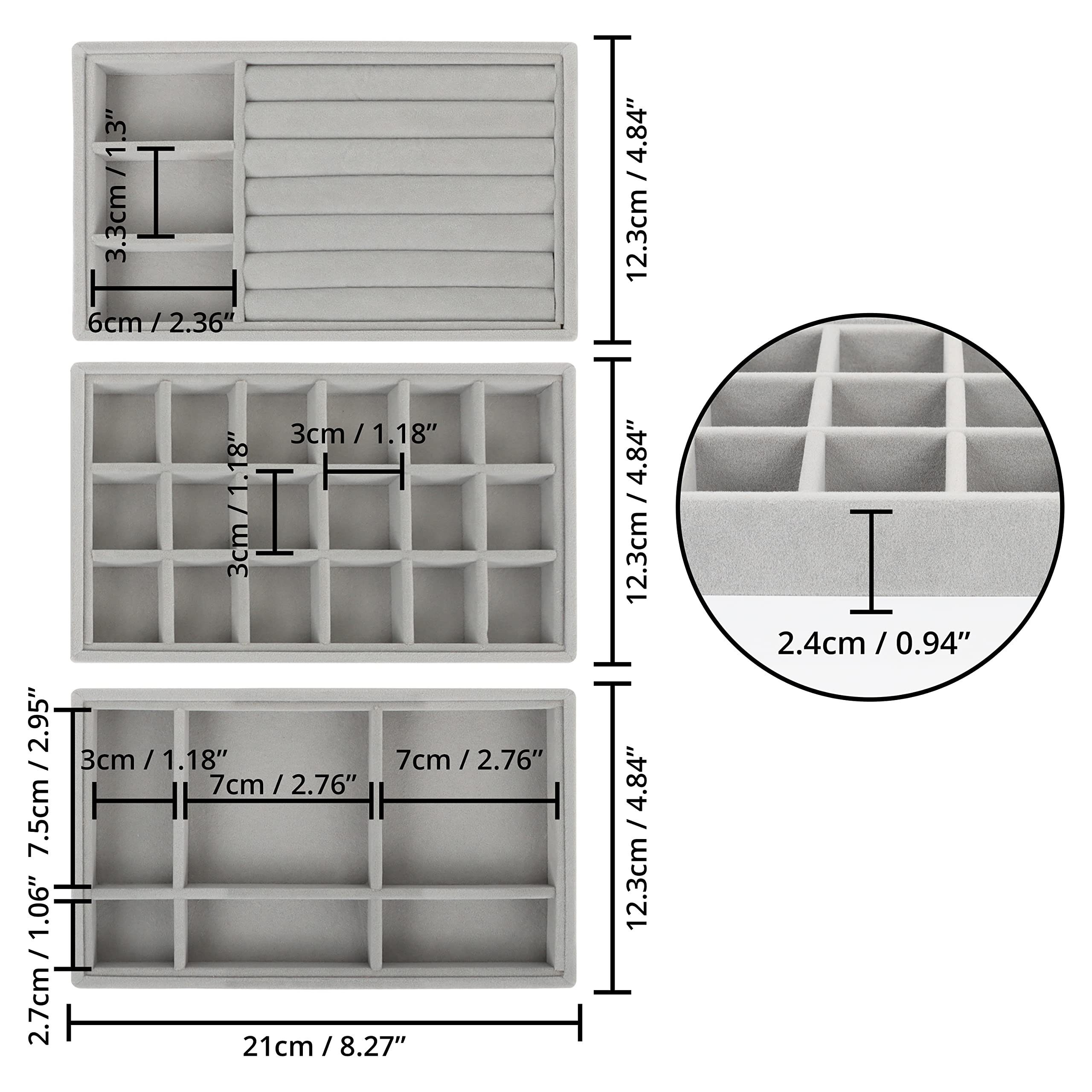 Belle Vous Schmuckständer Grauer Samt Schmuck-Organizer - 9-teiliges Set, Gray Velvet Makeup Organizer for Jewelry - 9 Pieces