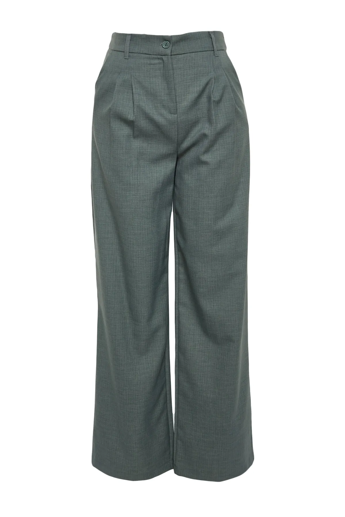 Trendyol Collection  Dunkelgrüne, plissierte Webhose mit weitem Bein TWOAW22PL0475
