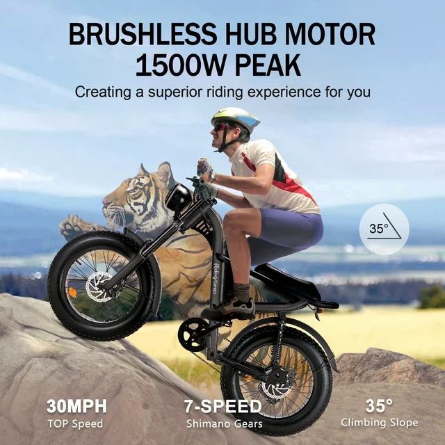 Ridingtimes Z8 Snow Ebikes for Adults, 20 Fat Tire, 1500W Motor, 28Mph, 6 Layer Full Suspension