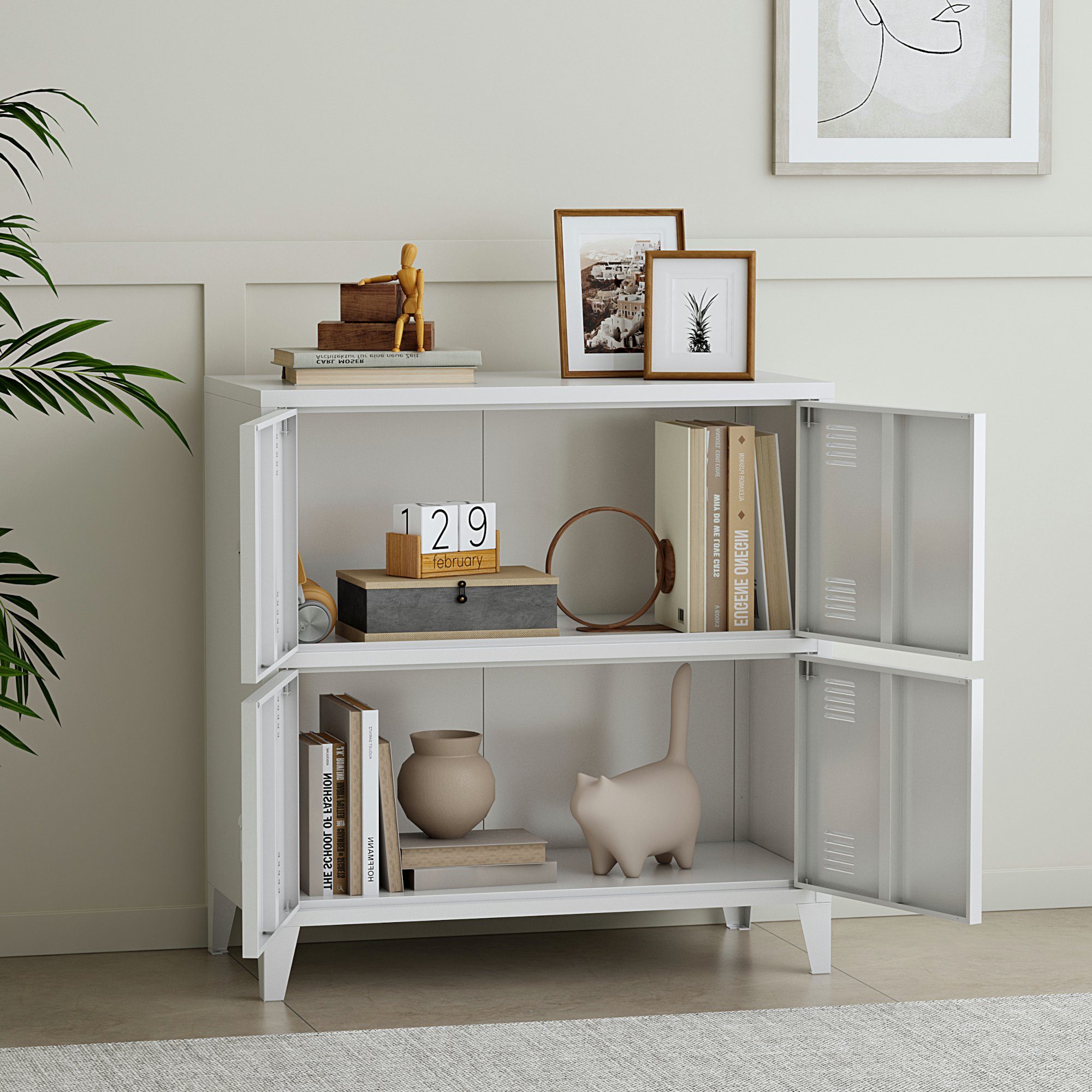 en.casa Mehrzweckschrank Hamina Büroschrank mit 4 Türen 80x40x82 cm Weiß