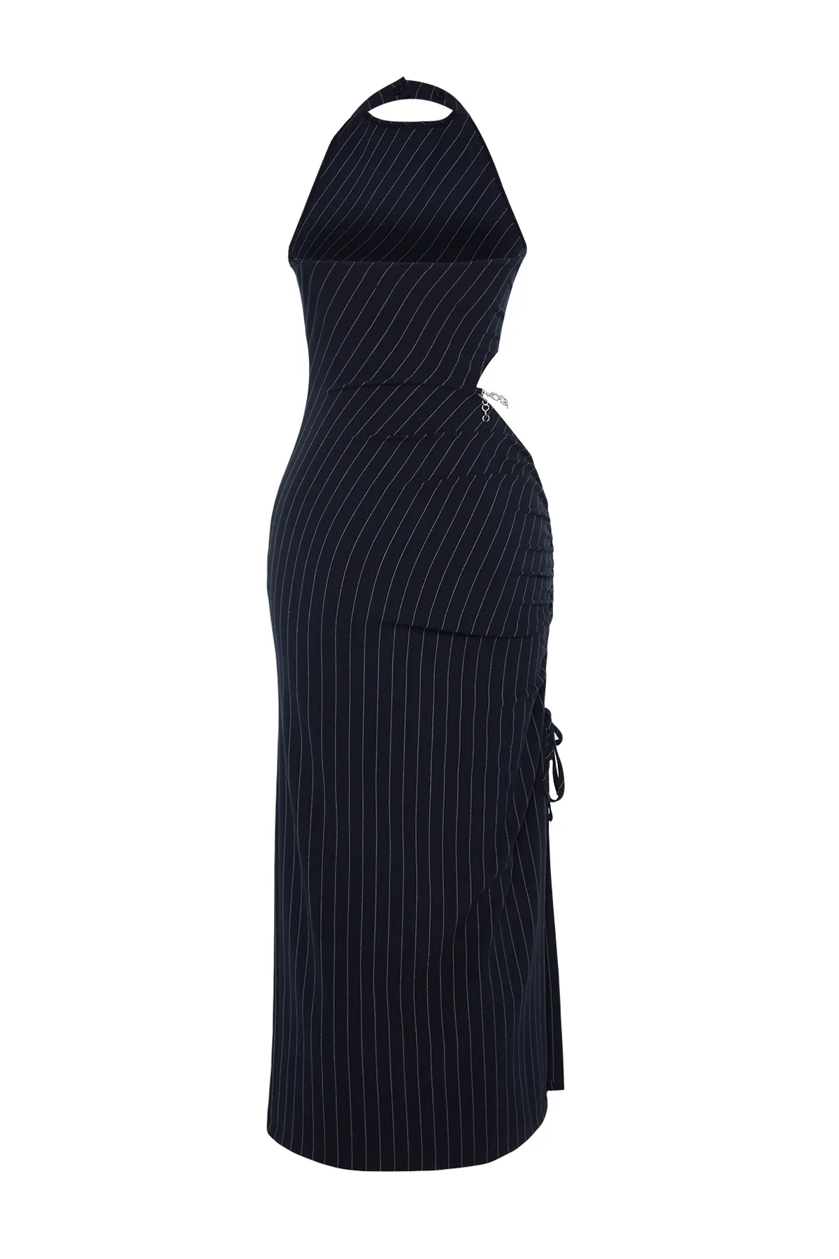 Trendyol Collection  X SAGAZA Studio Marineblaues Polyvicone-Kleid mit Fenster/Ausschnitt und detailliertem Accessoire TCLAW24EL00002