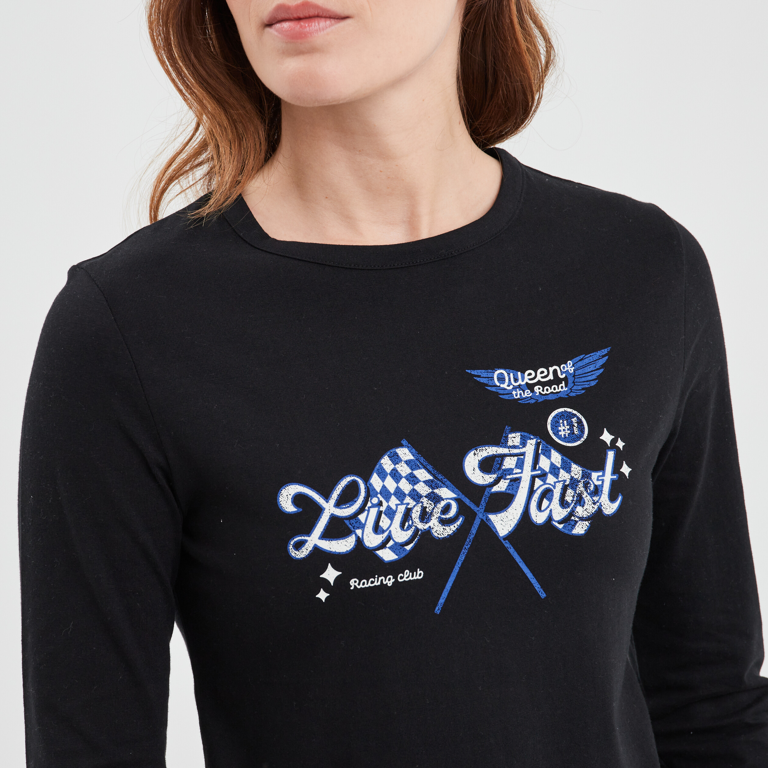 T-shirt ajusté manches longues coton noir femme | La Halle