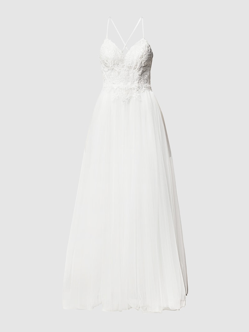 Brautkleid mit floralen Stickereien in offwhite