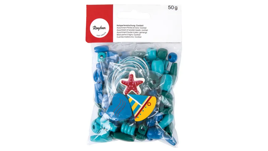 Rayher Holzperlenmischung Cocktail, blau 50 g