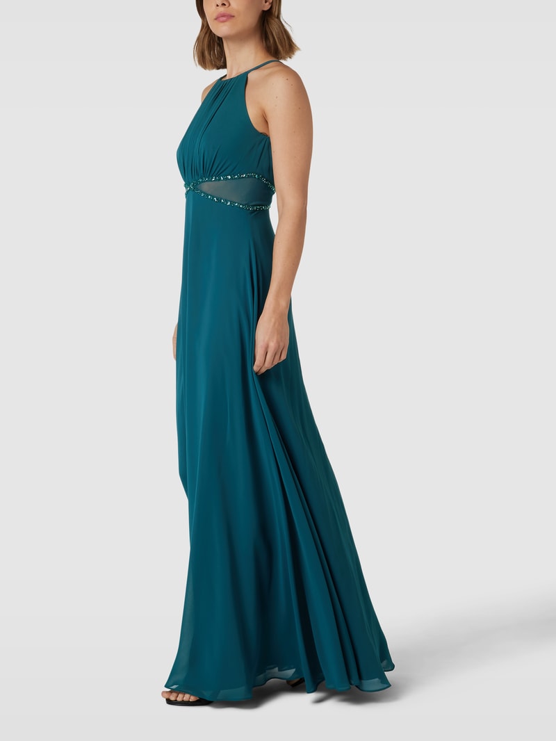 Abendkleid mit amerikanischem Ausschnitt in dunkelgrün meliert