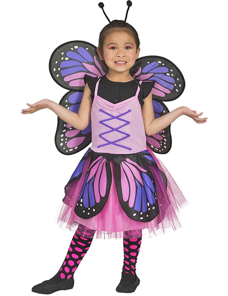 Funny Fashion Feen-Kostüm Schmetterling Belle Kostüm Mädchen - Pink Kinderkostüm mit Flügeln