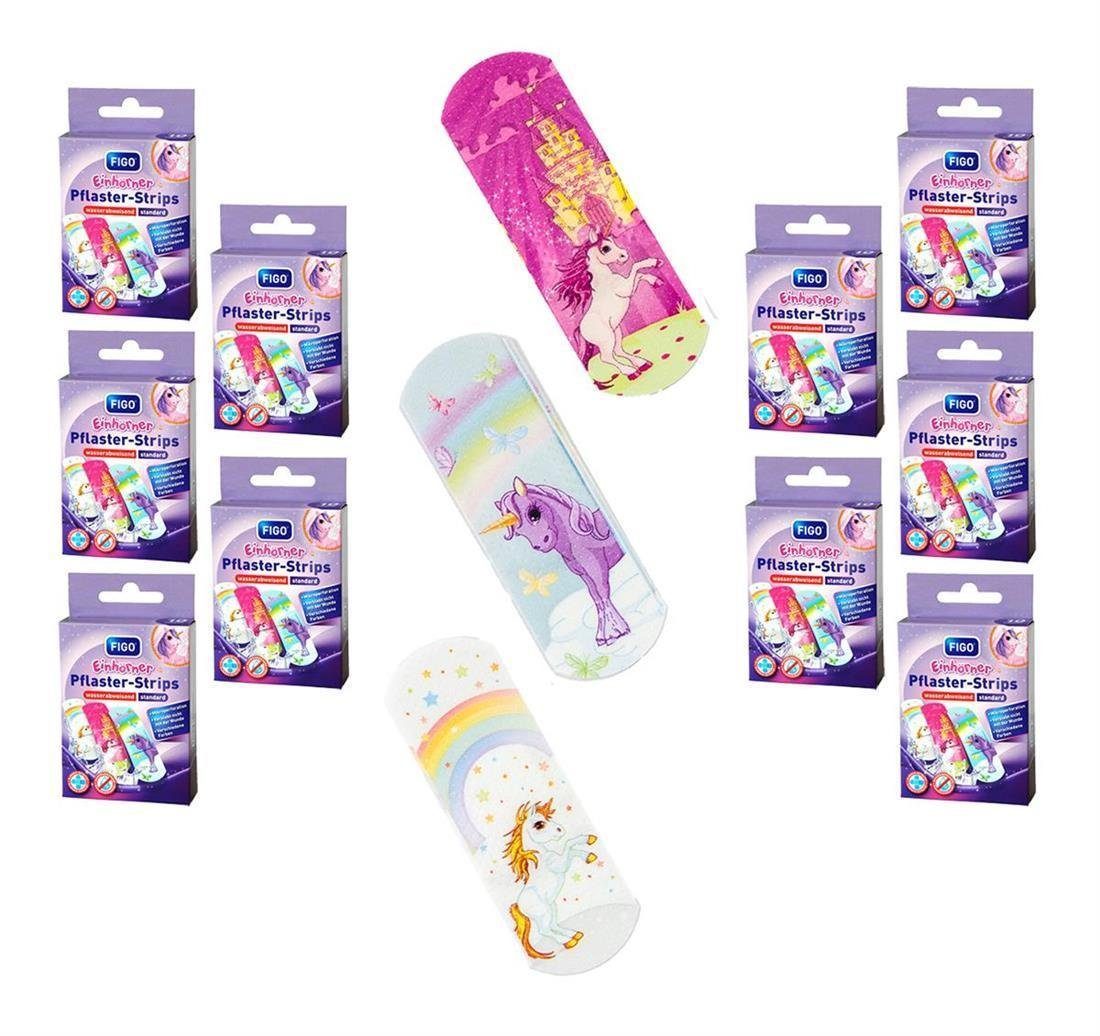 FIGO Fixierpflaster 100 Stück FIGO Kinderpflaster Einhörner 10 Packungen + 1 Notizblock
