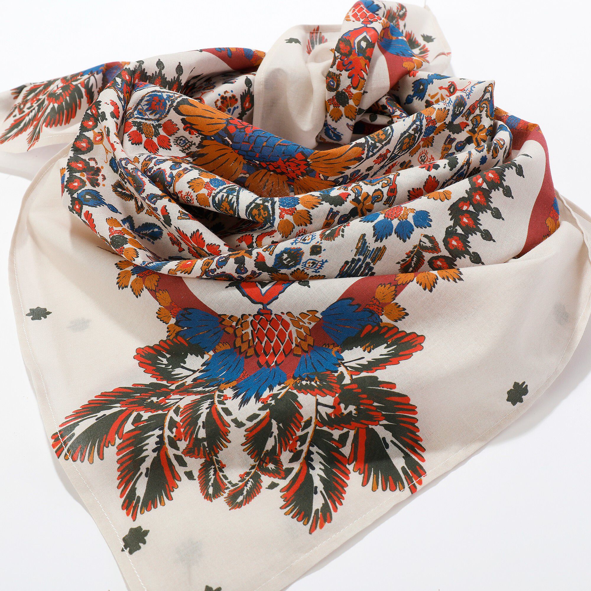 Foulard fabriqué en France imprimé petits motifs, 100 x 100 cm