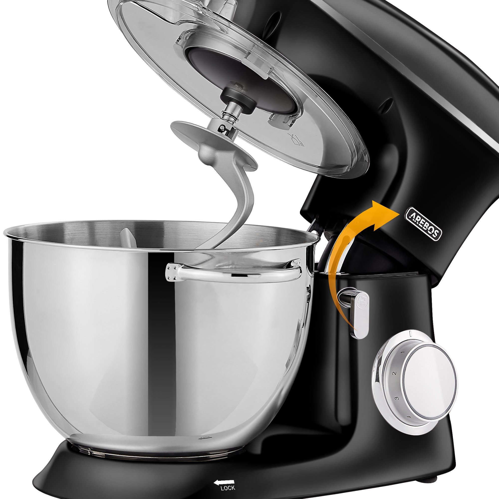 Arebos Küchenmaschine Edelstahl-Rührschüssel, 6 Geschwindigkeiten, 1500 W, 8,00 l Schüssel