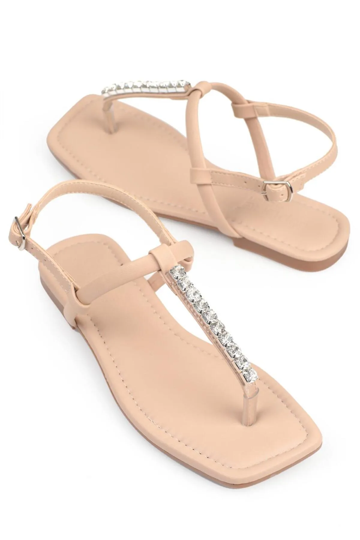 Capone Outfitters  Capone Skin Flip Flops Stein Knöchelriemen flacher Absatz Nude Damen Sandalen