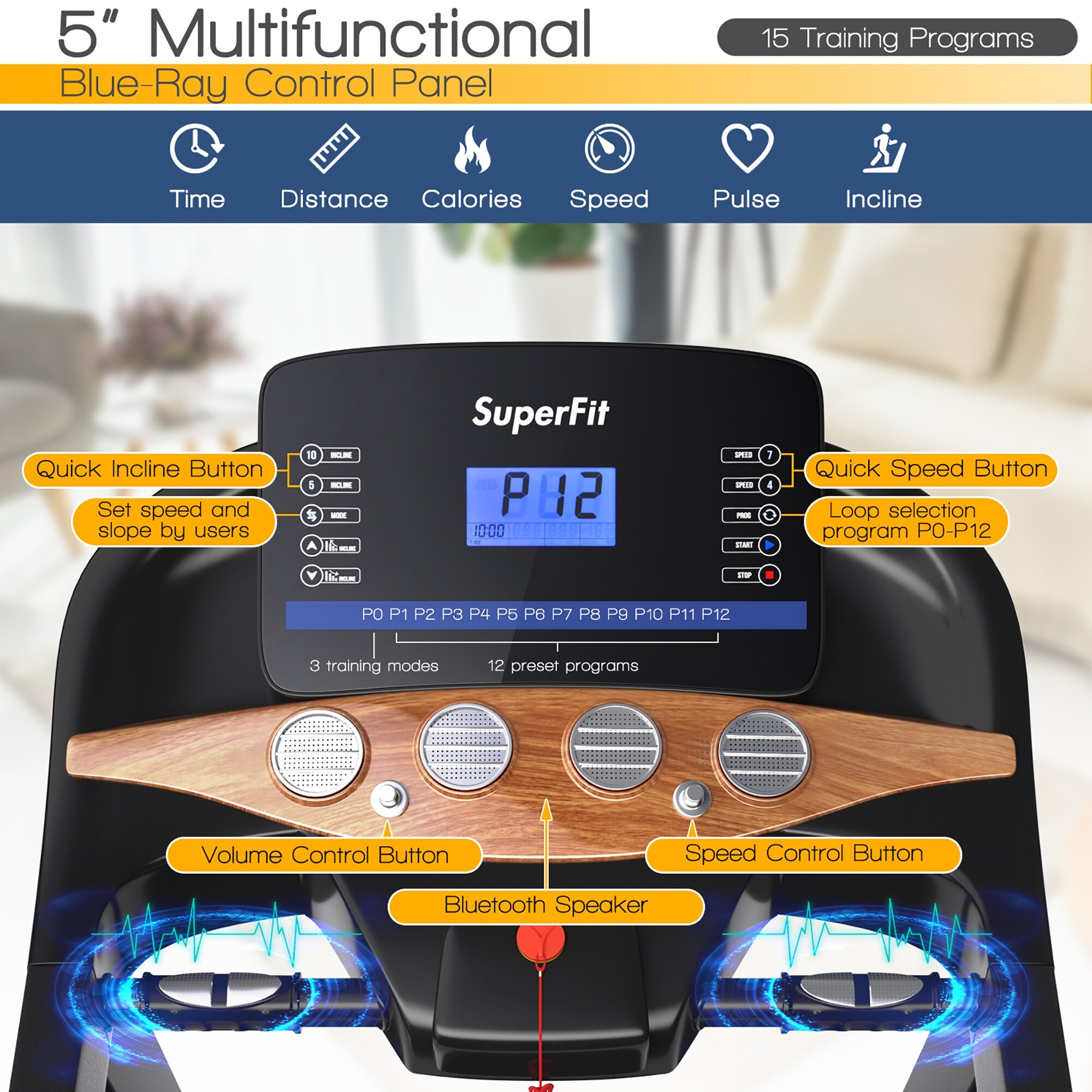 Superfit 3.75HP Electric Folding Treadmill W/Auto Incline 12 Program - See details
