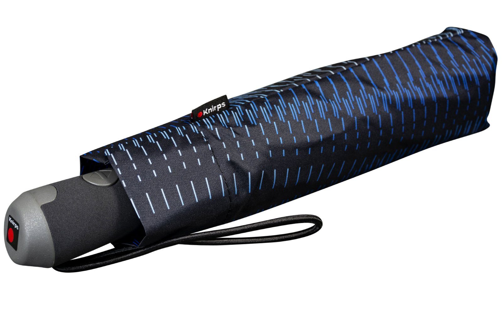 Knirps® Taschenregenschirm E.200 Duomatic Damen Schirm mit Auf-Zu-Automatik, mit Linien-Muster schwarz-blau - Sound ocean