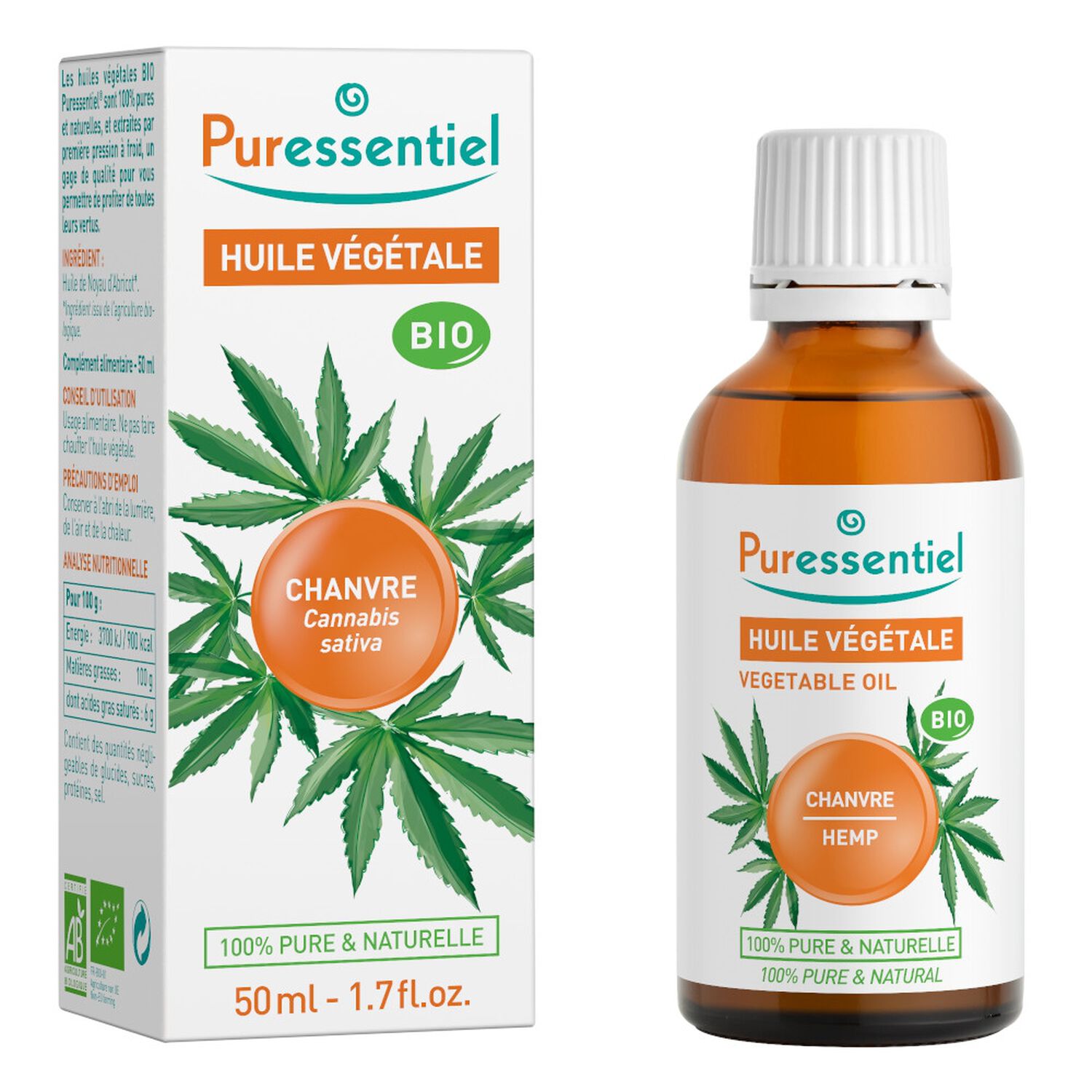 Puressentiel Huile Végétale Bio Huile de Chanvre 50 ml