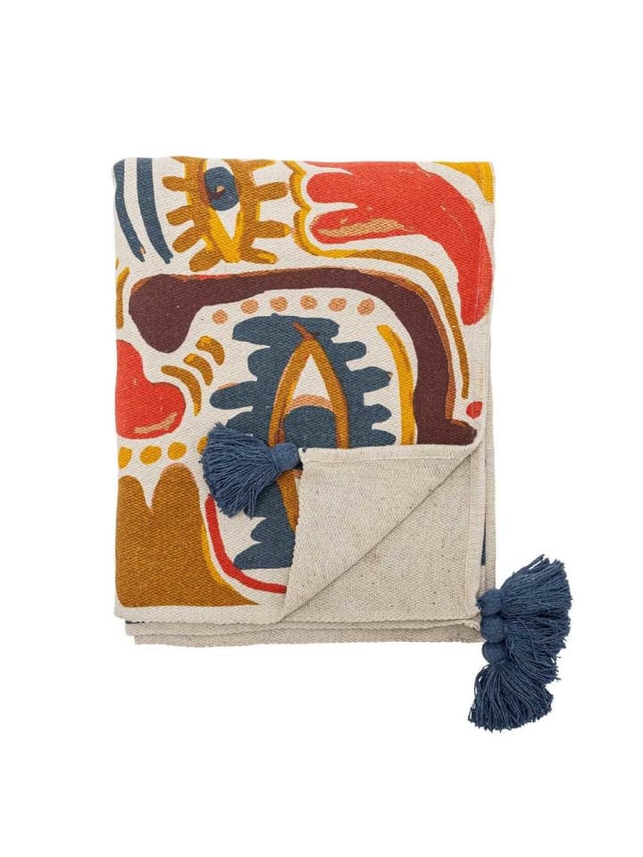 Bloomingville Decke HORUS Orange Braun mit Quasten in Blau günstig kaufen onesize