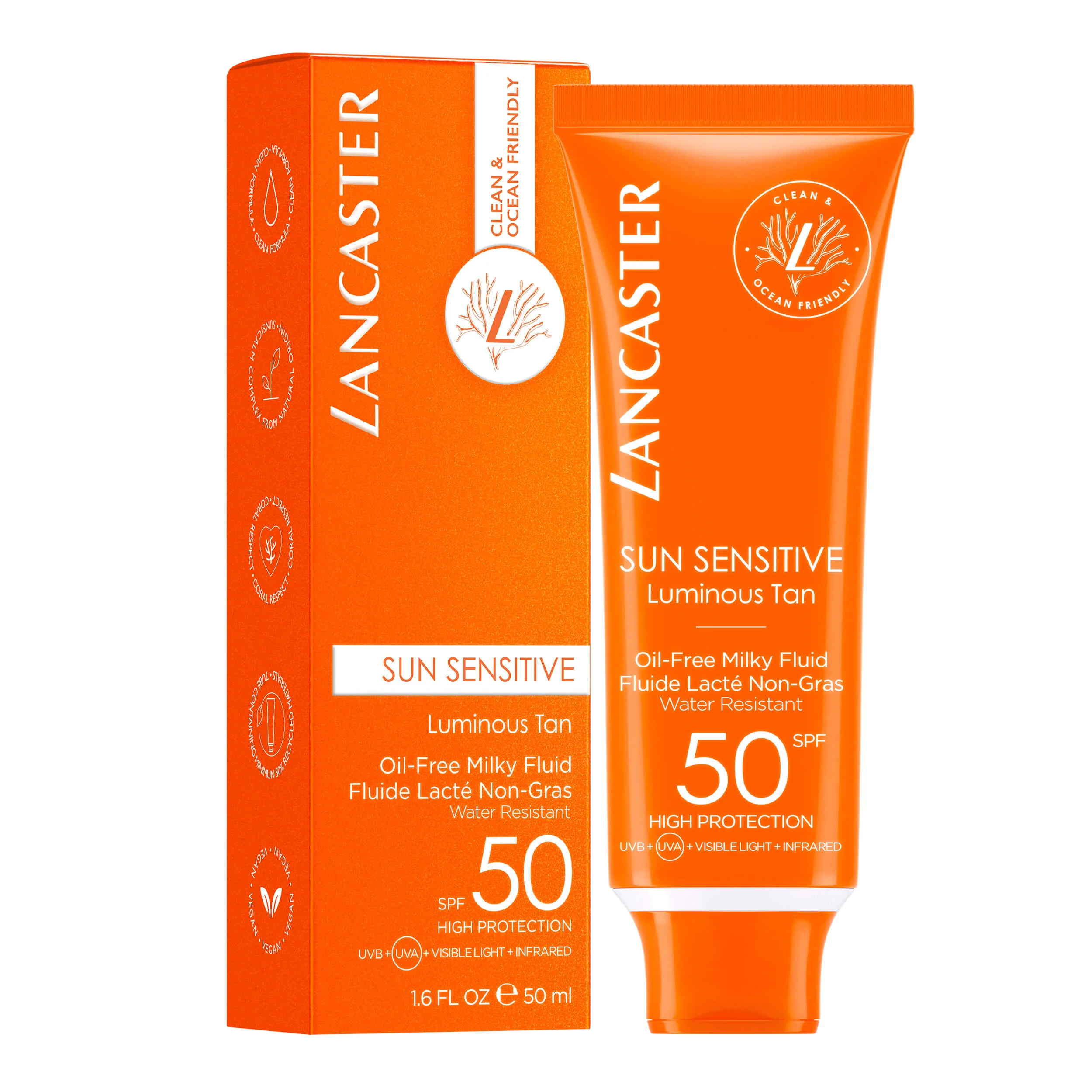Fluido lechoso sin aceite para pieles sensibles SPF50 - Protector solar facial de alta protección.