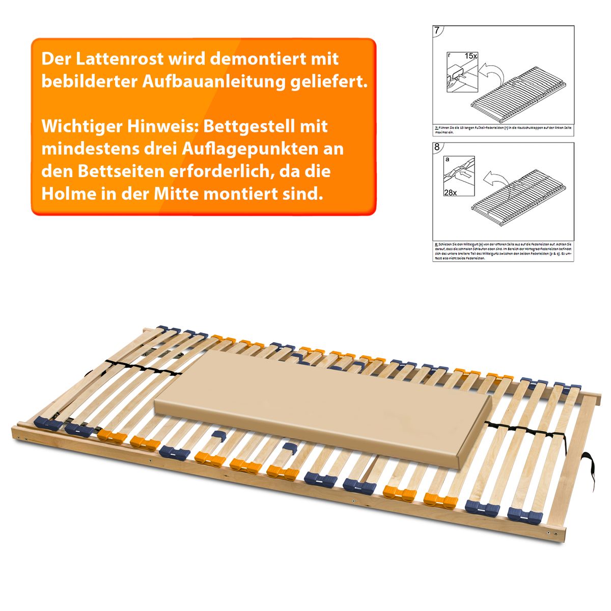 Coemo Lattenrost MULTIRA 28 Federleisten Kopfteil verstellbar 90 x 200 cm